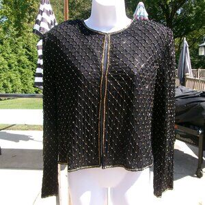 NWT SCALA BLACK BEADED SILK JACKET PL